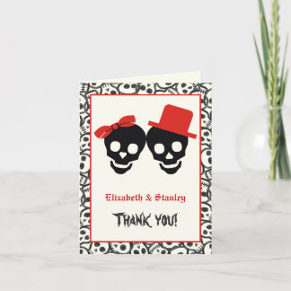 Elegant skulls Halloween red wedding Thank You Card