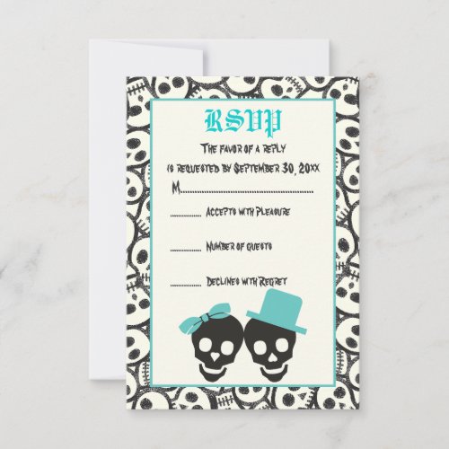 Elegant skulls Halloween turquoise wedding RSVP