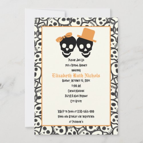 Elegant skulls Halloween wedding bridal shower Invitation