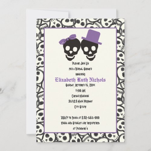 Elegant skulls Halloween wedding bridal shower Personalized Announcements