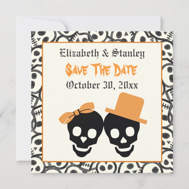 Elegant skulls Halloween wedding Save the Date (Front)