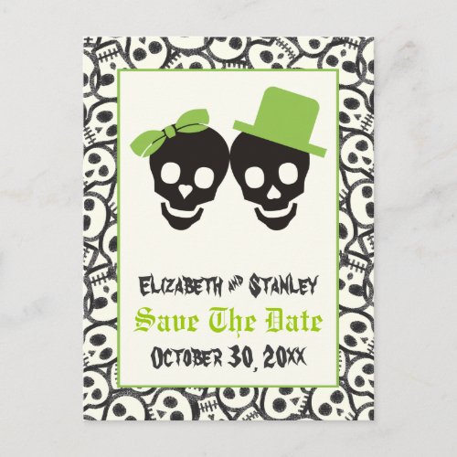 Elegant skulls Halloween wedding Save the Date Announcement Postcard
