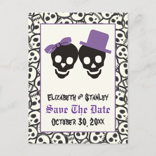 Elegant skulls Halloween wedding Save the Date Announcement Postcard