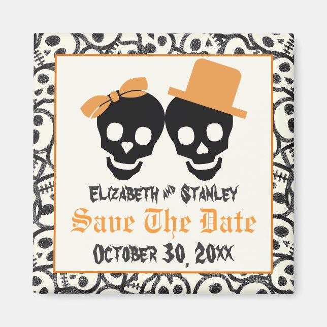 Elegant skulls Halloween wedding Save the Date Magnet (Front)