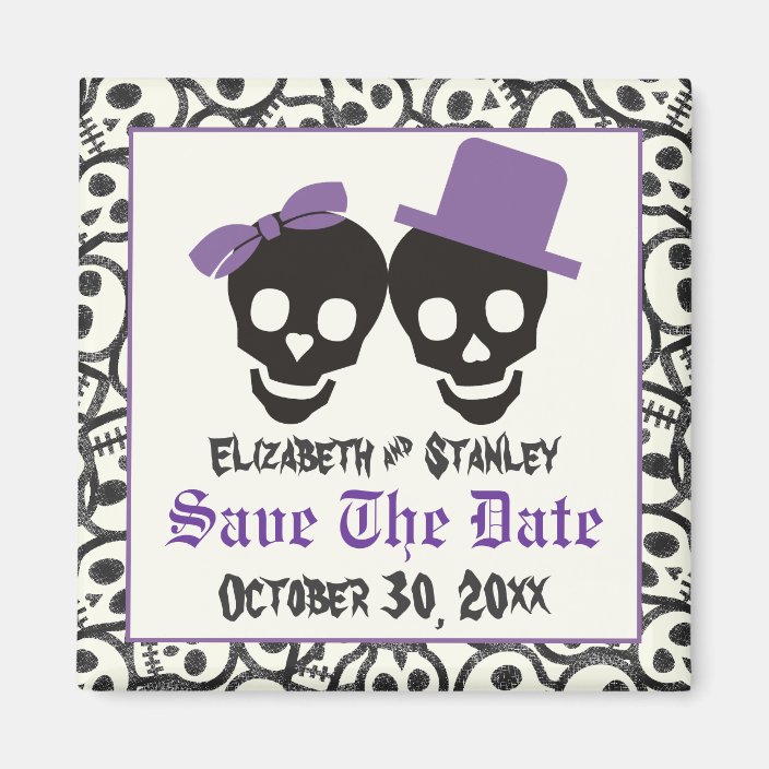 Elegant Skulls Halloween Wedding Save The Date Magnet Zazzle Com