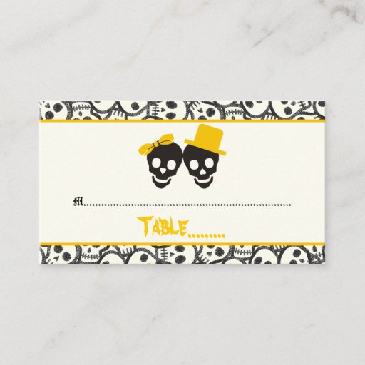 Customizable Elegant skulls Halloween yellow wedding place card Business Card Template