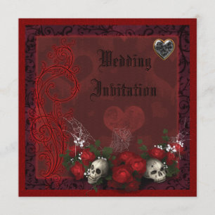 Elegant Skulls, Roses & Hearts Linen Wedding Invitation
