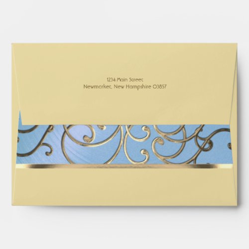 Elegant Sky Blue and Gold Filigree Envelope