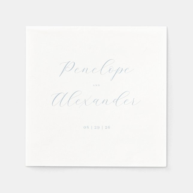 Elegant Sky Blue Calligraphy Napkins (Front)