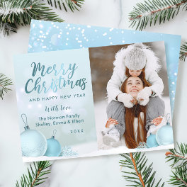 Elegant Sky Blue Christmas Ornament Photo Holiday Card