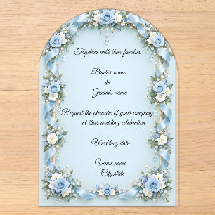 Elegant sky blue & Cream Floral Wedding Invitation