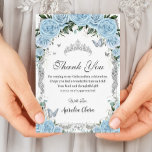 Elegant Sky Blue Floral Sweet Sixteen Quinceañera  Thank You Card<br><div class="desc">Personalize this elegant thank you card with easily and quickly. Simply click the Edit Using Design Tools button to further edit the text, wording, font style, font size, font color, add more text, move or remove some images. The butterflies and crown are movable, resizable, multipliable and removable. Customize it to...</div>