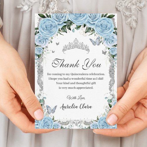 Elegant Sky Blue Floral Sweet Sixteen Quinceaera  Thank You Card