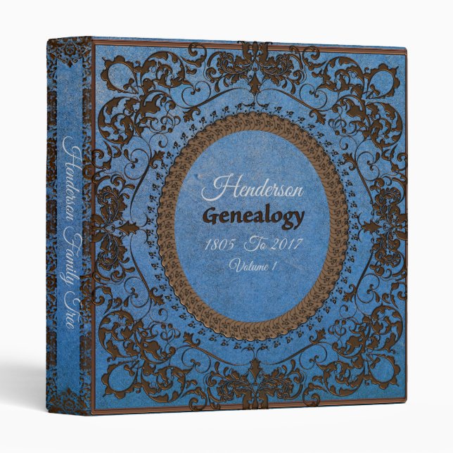 Elegant Sky Blue Genealogy 3 Ring Binder (Front/Spine)
