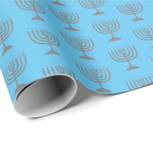 Elegant Sky Blue Hanukkah MENORAH Wrapping Paper