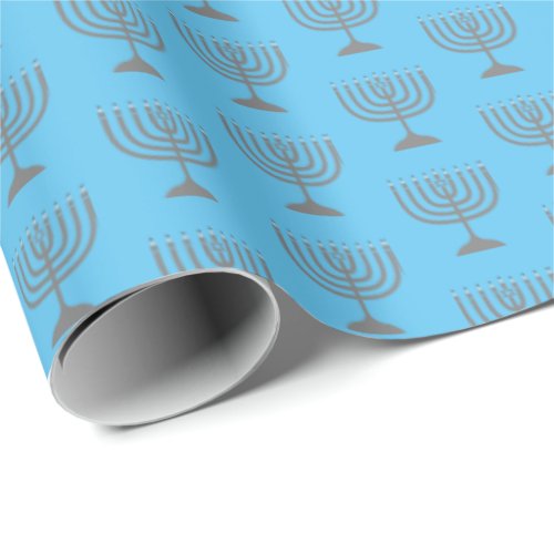 Elegant Sky Blue  Hanukkah  MENORAH Wrapping Paper