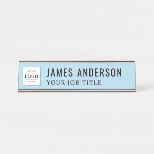 Elegant Sky Blue Logo Employee Desk Name Plate