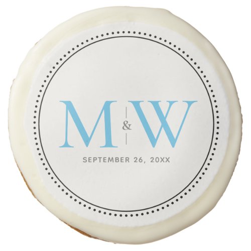 Elegant Sky Blue Monogram Wedding Favor Sugar Cookie