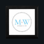 Elegant Sky Blue Monogram Wedding Gift Box<br><div class="desc">Elegant Sky Blue Monogram with Black Milgrain border. The dotted border is reminiscent of milgrain,  which is a jewelry-detailing technique often used for engagement and wedding rings. The milgrain border adds both a modern and elegant style to this monogrammed keepsake gift box.</div>