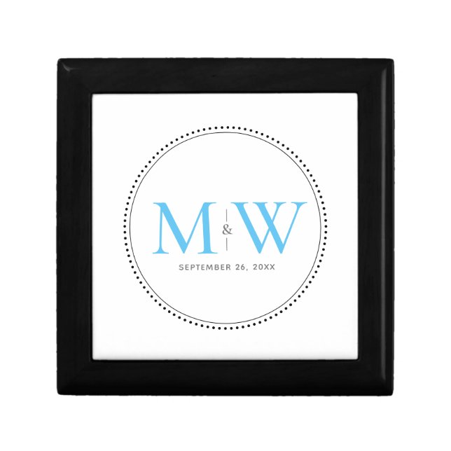 Elegant Sky Blue Monogram Wedding Gift Box (Front)