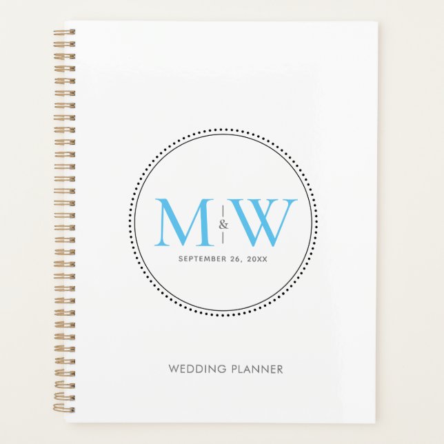 Elegant Sky Blue Monogram Wedding Planner (Front)
