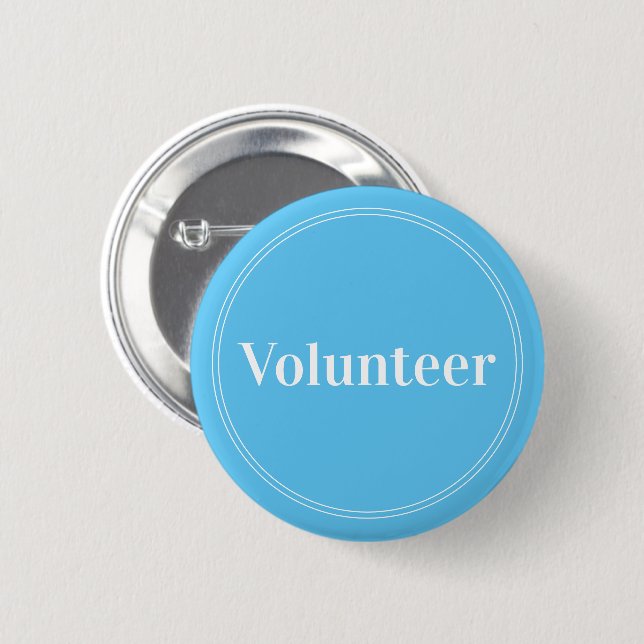Elegant Sky Blue Pin-back Volunteer Buttons (Front & Back)