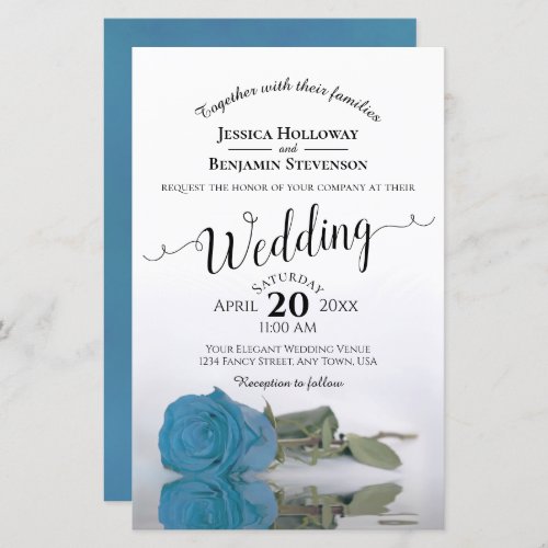 Elegant Sky Blue Rose BUDGET Wedding Invitation