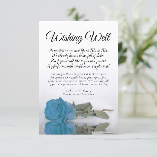 Elegant Sky Blue Rose Wedding Wishing Well Poem Enclosure Card