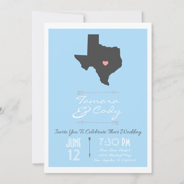 Elegant Sky Blue Texas State Wedding Invitation (Front)