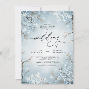 Elegant Sky Blue Winter Floral Wedding Invitation