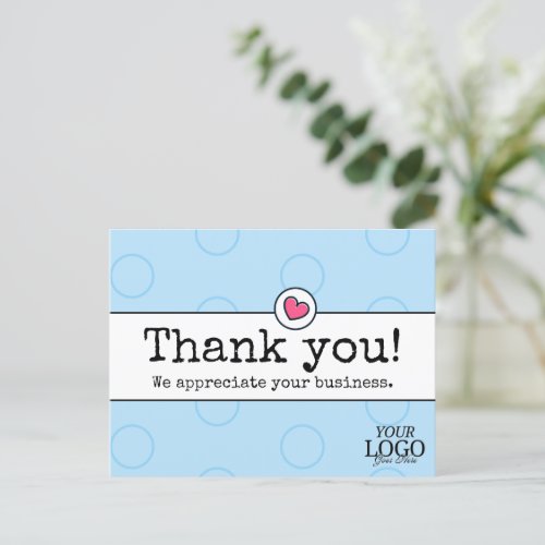 Elegant Sky Blue With Heart Business Thank You Postcard