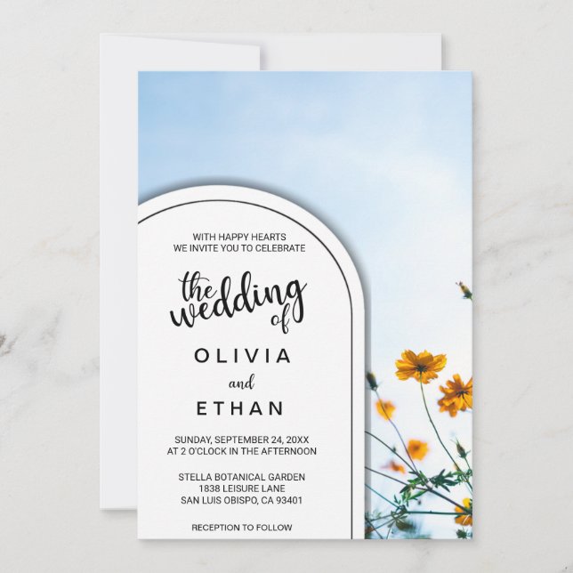 Elegant Sky Sunflowers Summer Floral Wedding Invitation (Front)