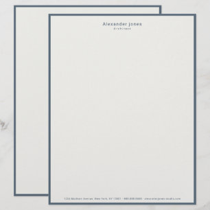 Elegant Slate Blue Border Minimalist Professional Letterhead