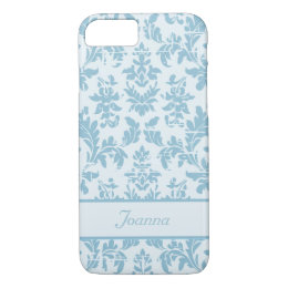 Elegant Slate Blue Damask Customized iPhone 7 Case