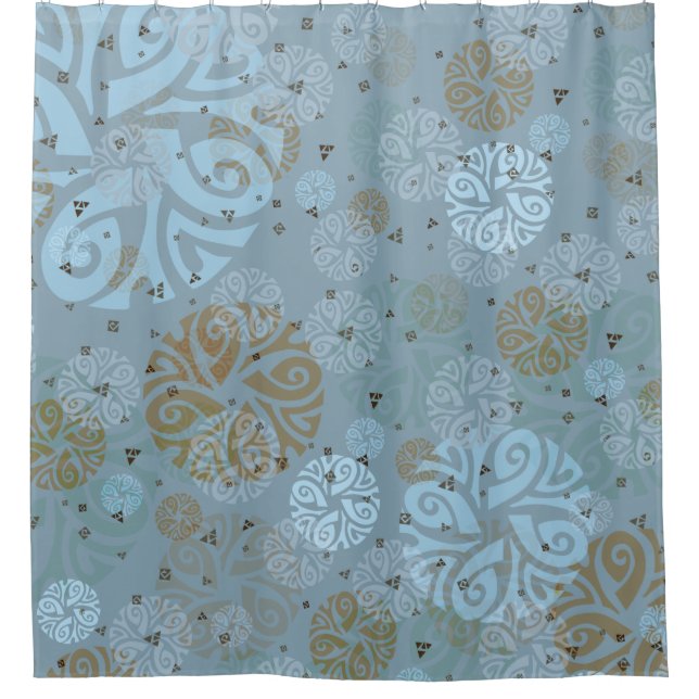 Elegant Slate Blue Ethnic Motif Shower Curtain (Front)