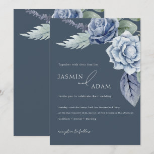 Elegant Slate Blue Rose Wedding Invitation