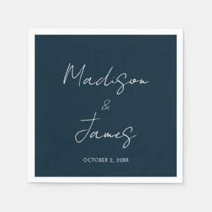 Elegant Slate Blue Script Minimalist Wedding Napkins