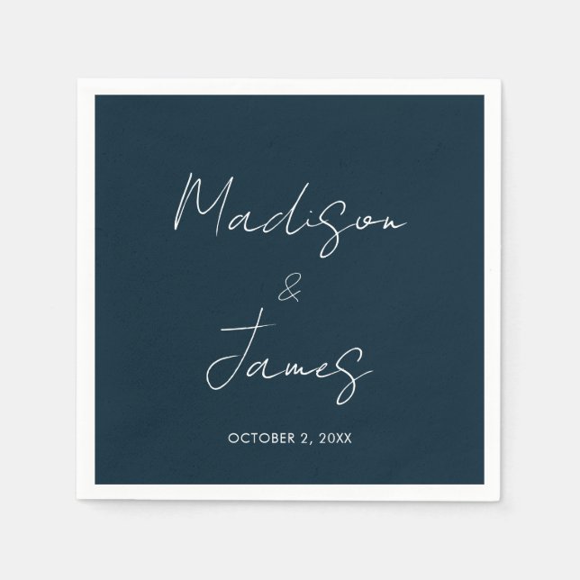 Elegant Slate Blue Script Minimalist Wedding Napkins (Front)