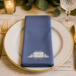 Elegant Slate Blue Watercolor Floral Cloth Napkin