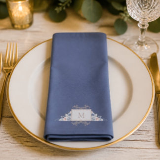 Elegant Slate Blue Watercolor Floral Cloth Napkin
