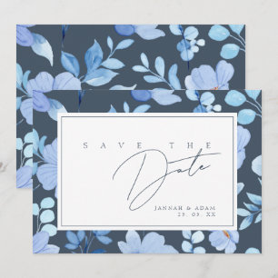 Elegant Slate Blue Wildflower Watercolor Save The Date