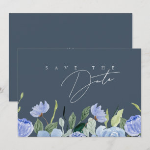 Elegant Slate Blue Wildflower Wedding Save The Date