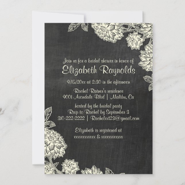 Elegant Slate Bridal Shower Invitations (Front)