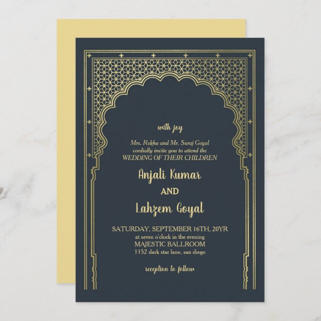 Elegant Slate Gray Indian Gateway Wedding Invitation (Front/Back)
