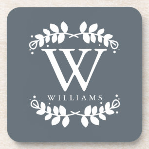 Elegant Slate Gray Modern Monogram Drink Coaster