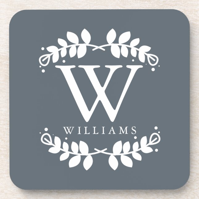 Elegant Slate Gray Modern Monogram Drink Coaster (Front)