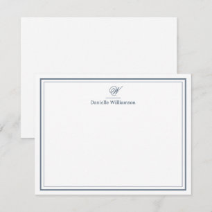 Elegant Slate Gray Monogram Double Border White Note Card