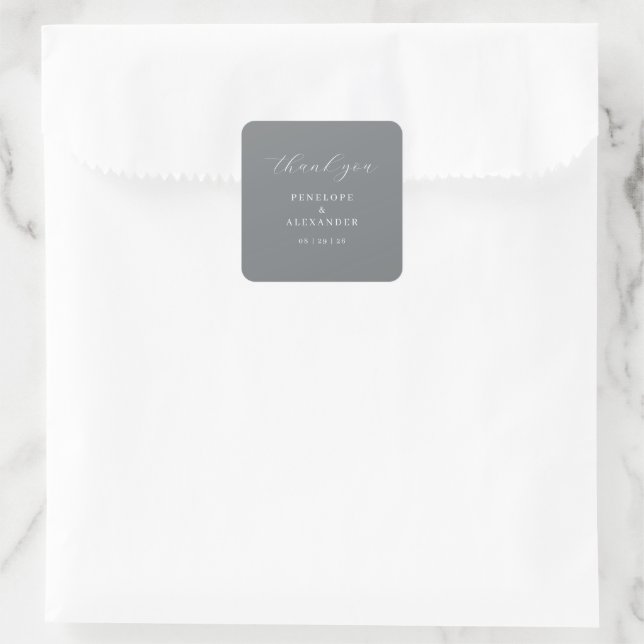Elegant Slate Gray Thank You Sticker (Bag)