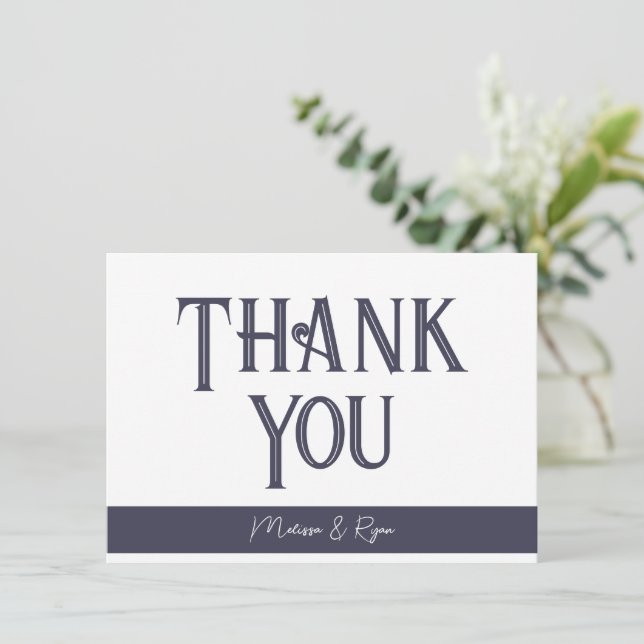 Elegant Slate Grey Retro Font Signature Thank You Note Card (Standing Front)