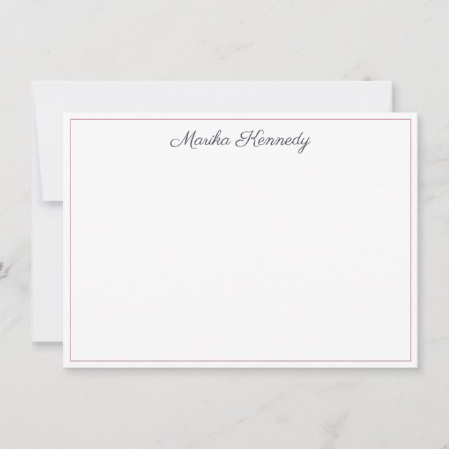 Elegant Slate Grey Script Blush Pink Border Note Card (Front)